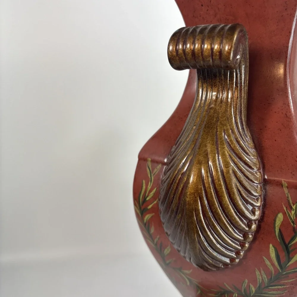 Raymond Waites Toyo Elephant Vase Ornate Floral Mantel Asian Decor Oxblood Red